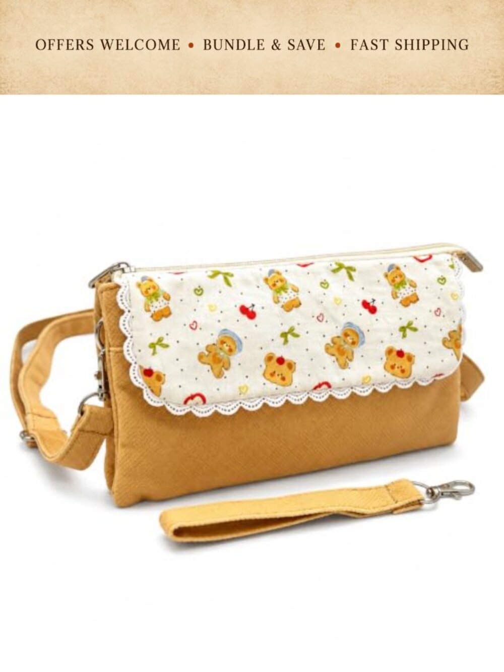 Canvas Crossbody Bag Multi-Pocket Phone Purse Adjustable Strap